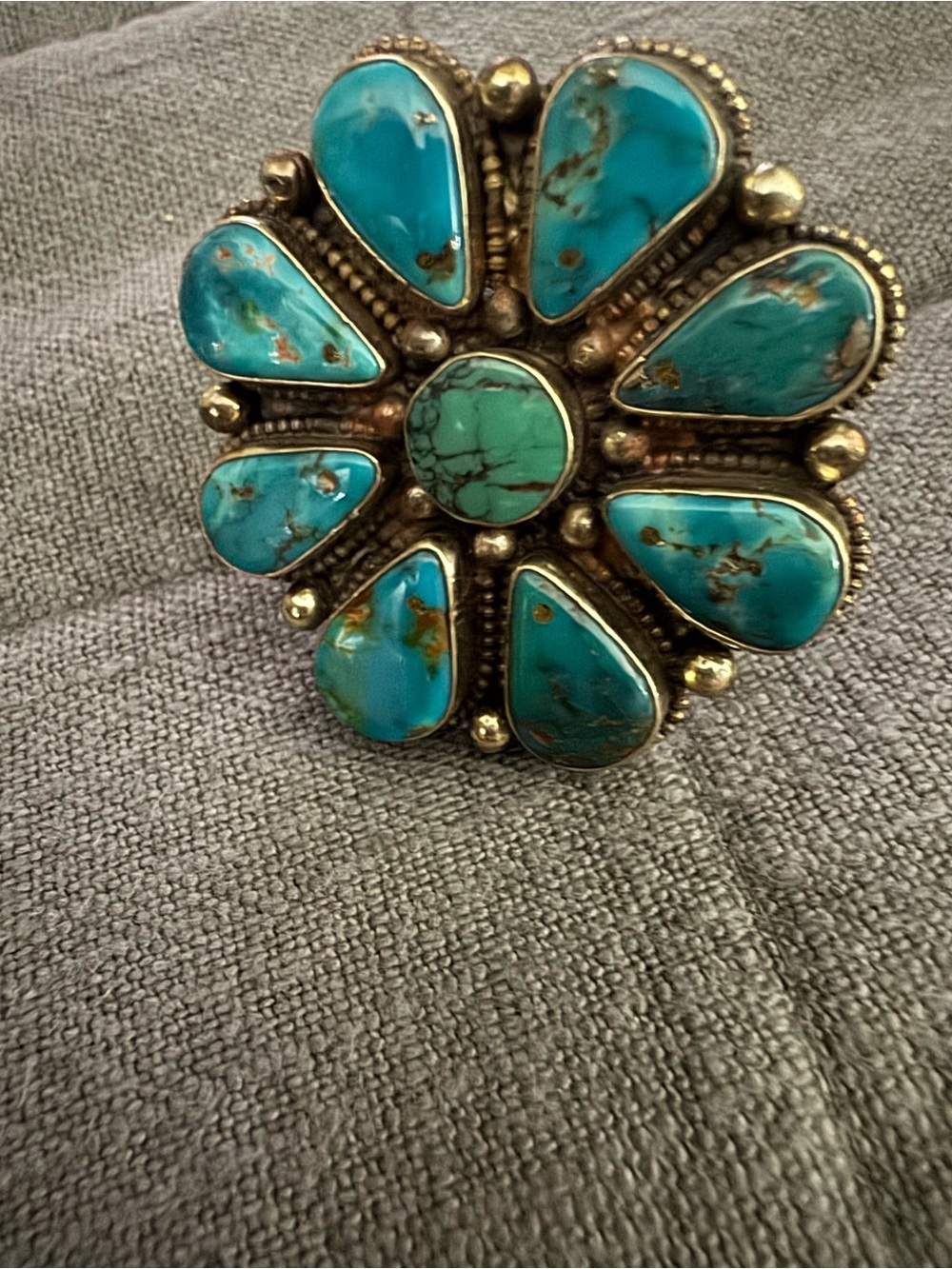 Turquoise Flower Cluster Statement Ring - Blue Green